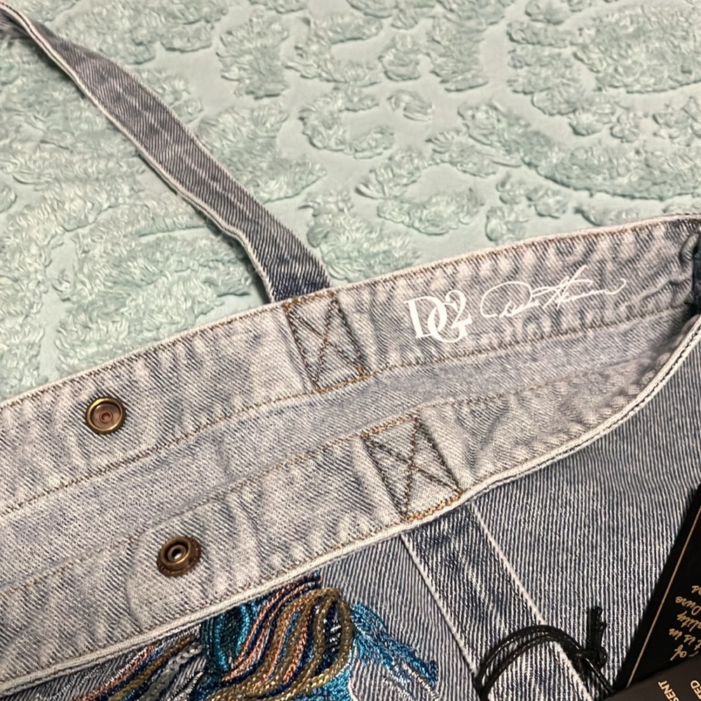 COPY - Exclusive DG2 Diane Gilman, embroidered Shamay horse denim tote bag - Picture 4 of 6